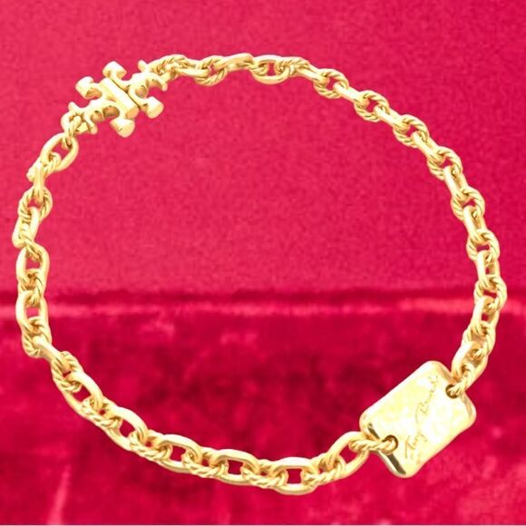 TORY BURCH ROXANNE DOUBLE T LOGO NECKLACE 18K GOLD - Picture 2 of 7